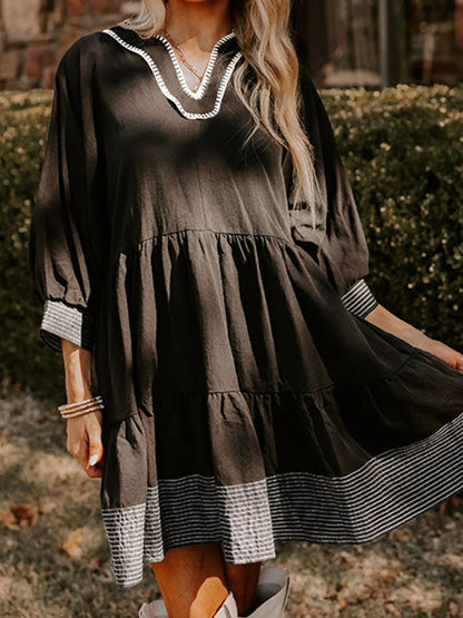 Hazel Blues® |  Striped Hem 3/4 Sleeve Tiered Dress