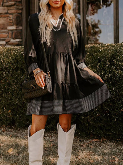 Hazel Blues® |  Striped Hem 3/4 Sleeve Tiered Dress