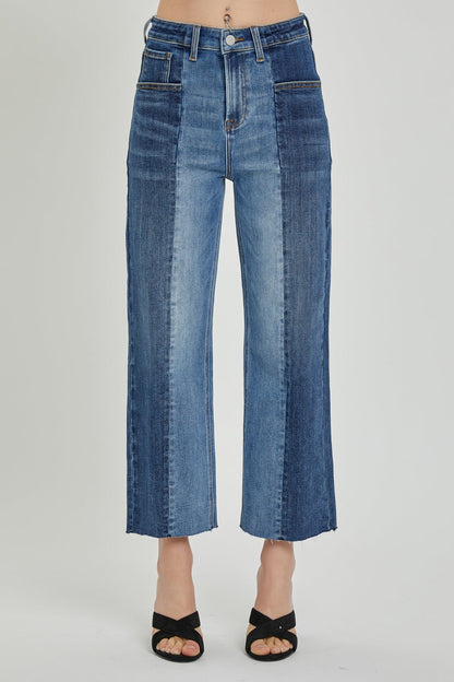 Hazel Blues® |  RISEN Mid-Rise Waist Two-Tones Jeans with Pockets