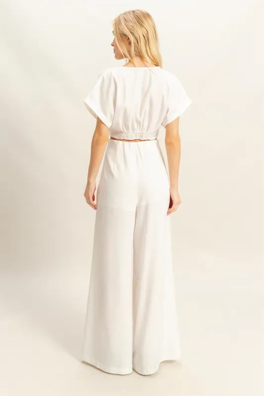 Hazel Blues® |  HYFVE Twisted Front Short Sleeve Top and Wide Leg Pants Set