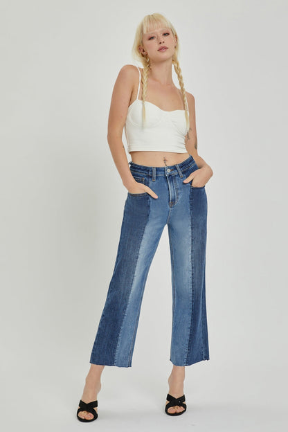 Hazel Blues® |  RISEN Mid-Rise Waist Two-Tones Jeans with Pockets