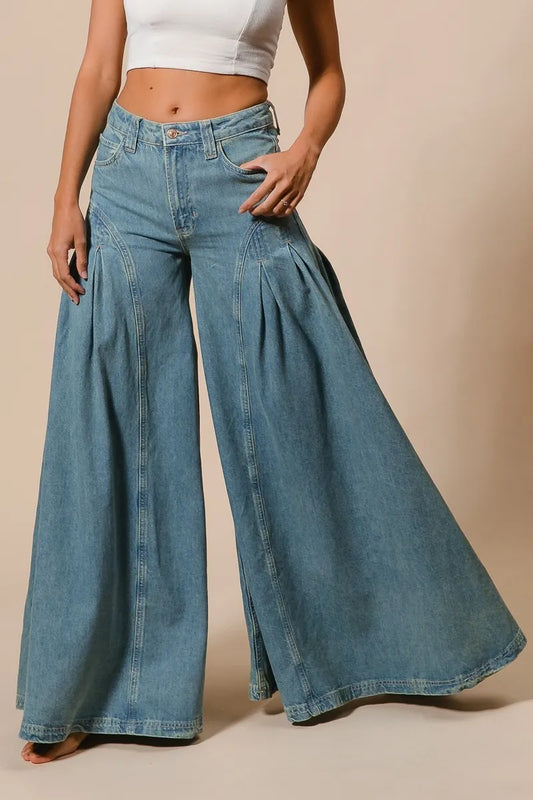 Hazel Blues® |  BiBi Pleated Detail Wide Jeans