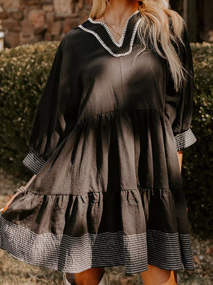 Hazel Blues® |  Striped Hem 3/4 Sleeve Tiered Dress