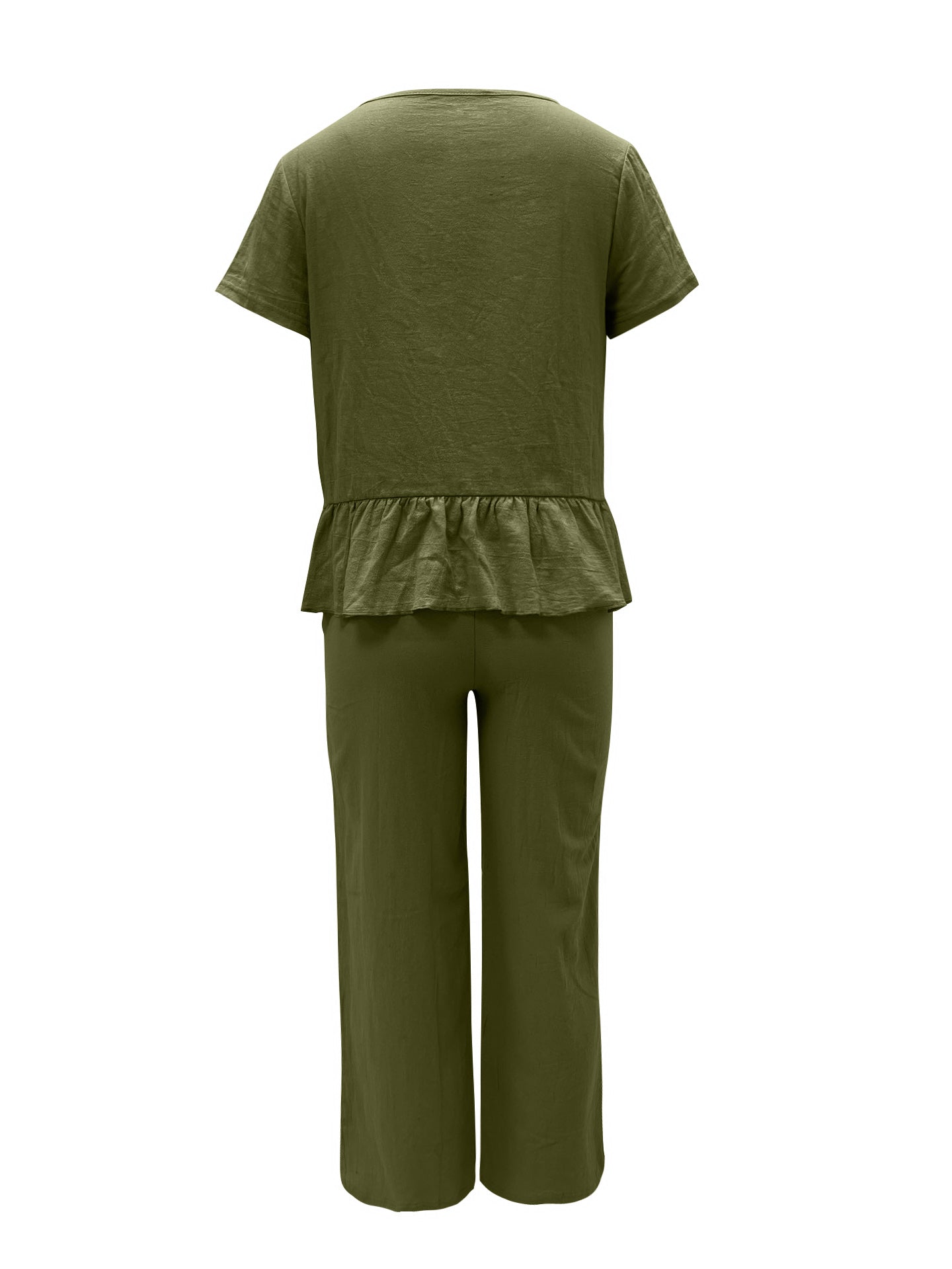 Hazel Blues® |  Peplum Round Neck Short Sleeve Top and Pants Set