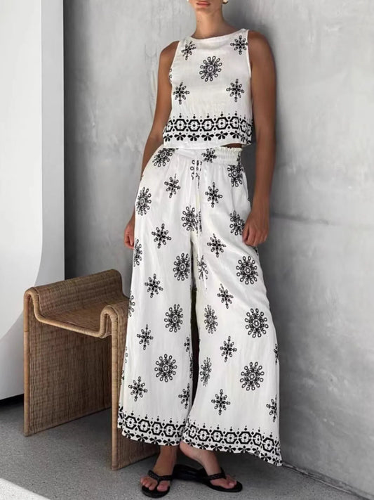 Hazel Blues® |  Printed Tank and Wide Leg Pants Set