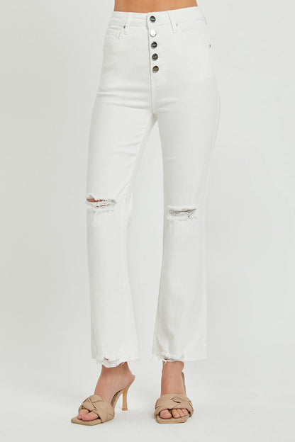Hazel Blues® |  RISEN High Rise Button Fly Straight Ankle Jeans