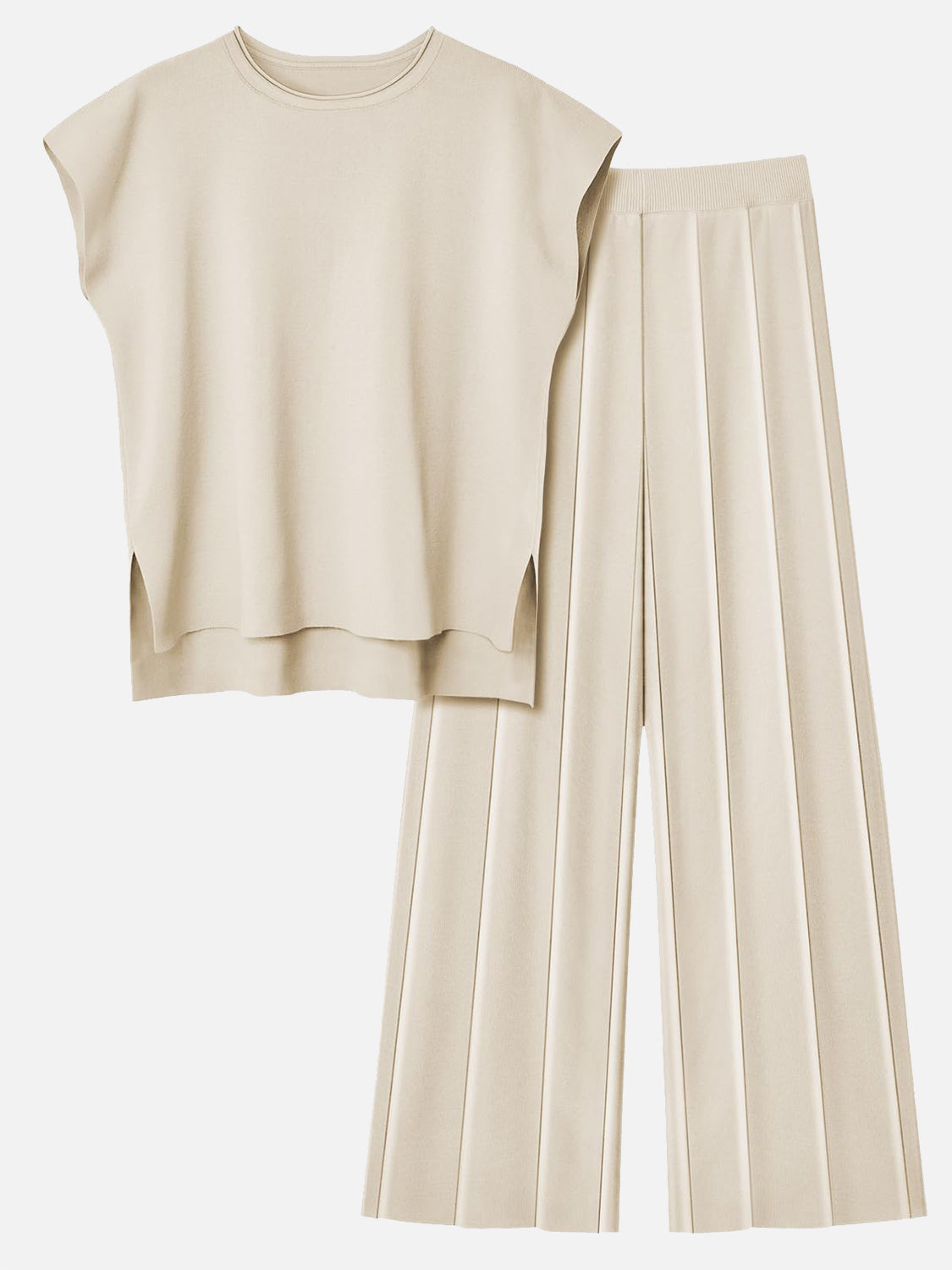 Hazel Blues® |  Round Neck Cap Sleeve Top and Pants Knit Set