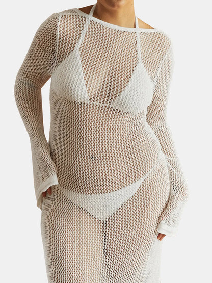 Hazel Blues® |  Openwork Backless Flare Sleeve Cover-Up Dress