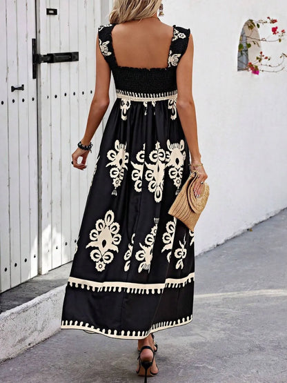Hazel Blues® |  Smocked Printed Wide Strap Maxi Dress