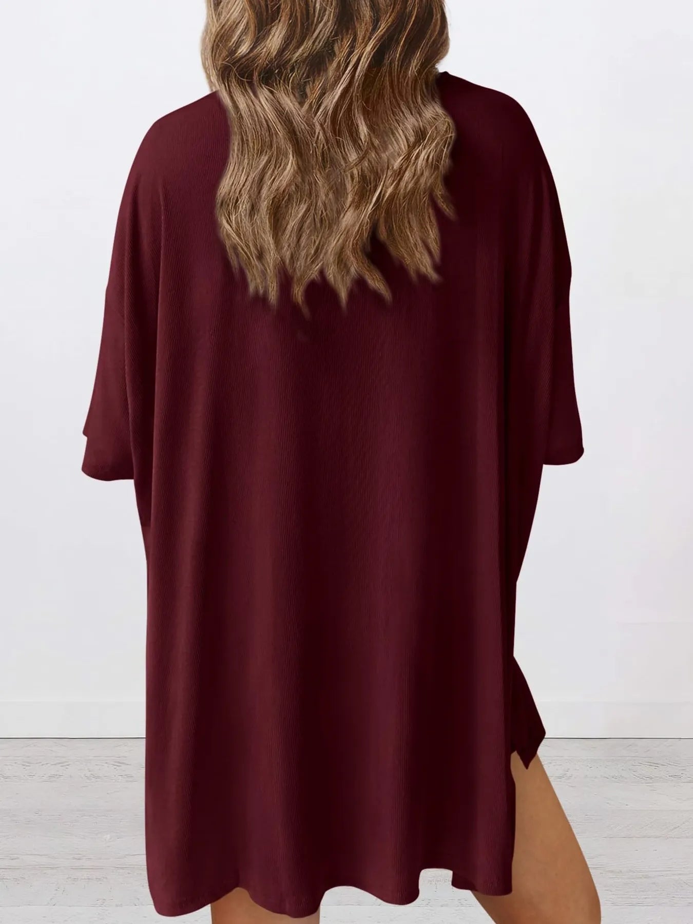 Hazel Blues® | Oversized Slit Round Neck Top and Shorts Lounge Set