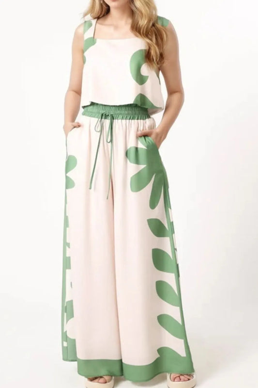 Hazel Blues® |  Leaf Print Tank Top and Pants Set