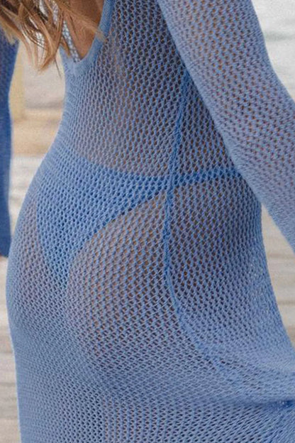 Hazel Blues® |  Openwork Backless Flare Sleeve Cover-Up Dress