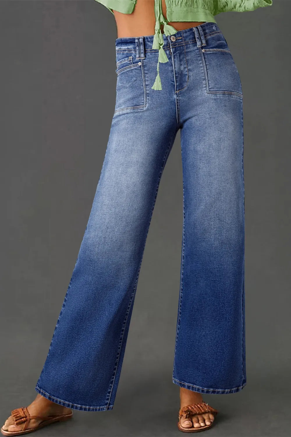 Hazel Blues® |  High-Waisted Wide-Leg Vintage Wash Jeans