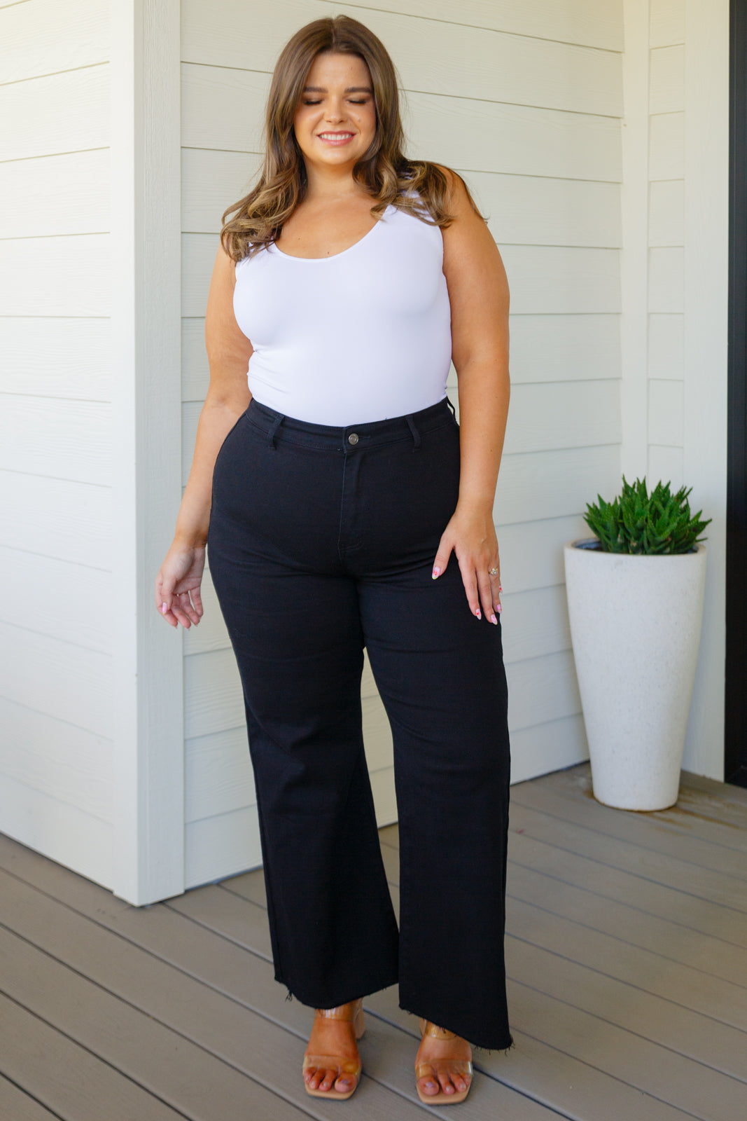 Hazel Blues® |  August High Rise Wide Leg Crop Jeans in Black