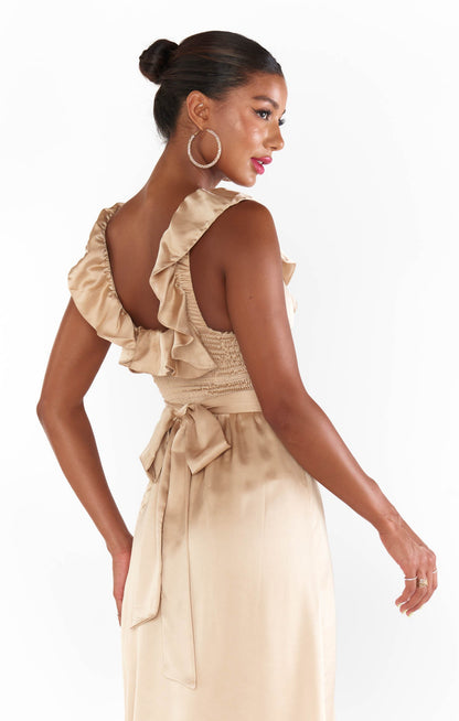Alexis Midi Dress ~ Champagne Luxe Satin