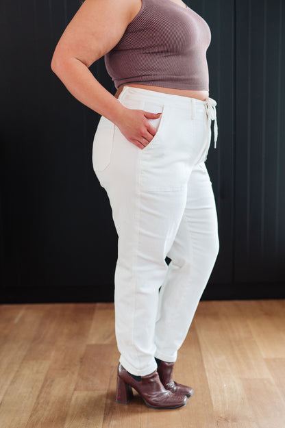 Hazel Blues® |  Charlene High Rise Contrast Thread Jogger in Ecru