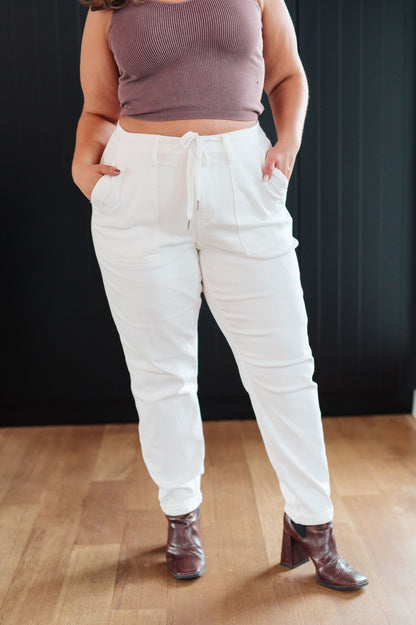 Hazel Blues® |  Charlene High Rise Contrast Thread Jogger in Ecru