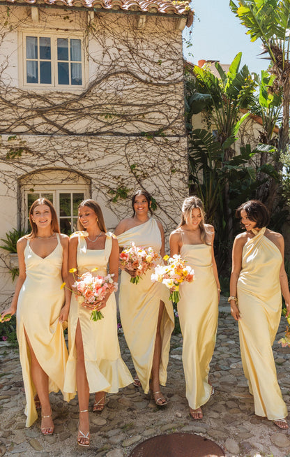 Jasmine Halter Maxi Dress ~ Pale Yellow Luxe Satin