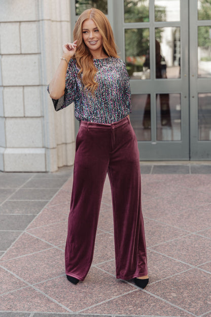 Hazel Blues® |  High Society Velvet Wide Leg Trousers