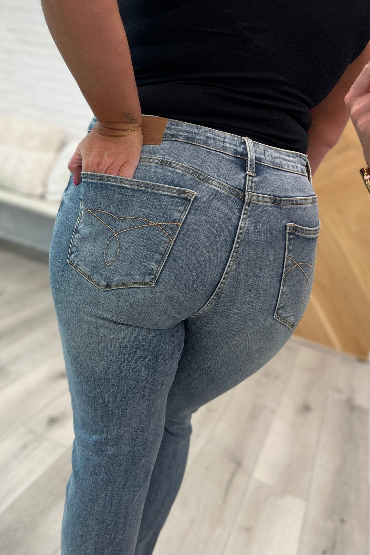Hazel Blues® |  Elodie Mid Rise Distressed Boyfriend Jeans