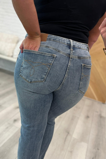 Hazel Blues® |  Elodie Mid Rise Distressed Boyfriend Jeans
