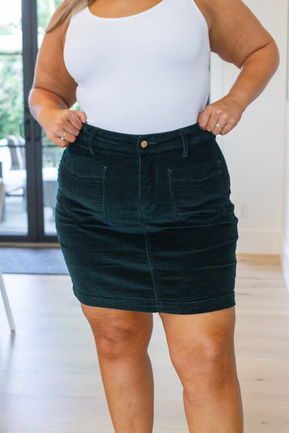 Hazel Blues® |  Melinda Corduroy Patch Pocket Skirt in Emerald