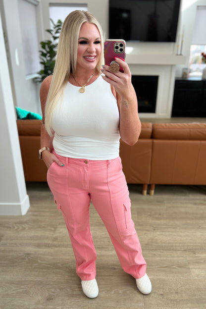 Hazel Blues® |  Peggy High Rise Cargo Straight Jeans in Pink