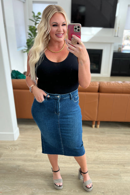 Hazel Blues® |  Marcy High Rise Denim Midi Skirt