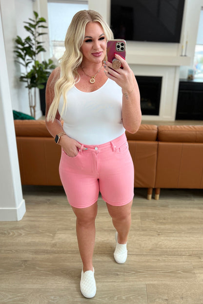 Hazel Blues® |  Jenna High Rise Control Top Cuffed Shorts in Pink