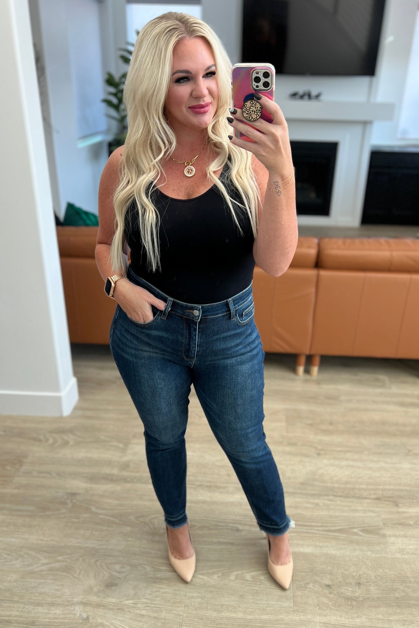 Hazel Blues® |  Phillipa High Rise Release Hem Slim Jeans