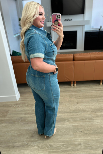 Hazel Blues® |  Sylvia Short Sleeve Denim Jumpsuit