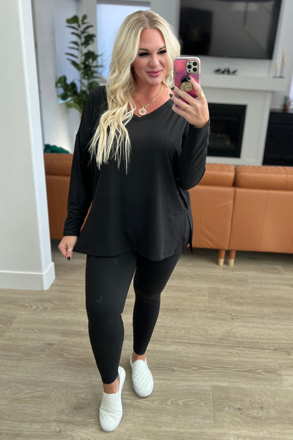 Hazel Blues® |  Buttery Soft V-Neck Long Sleeve Loungewear Set in Black