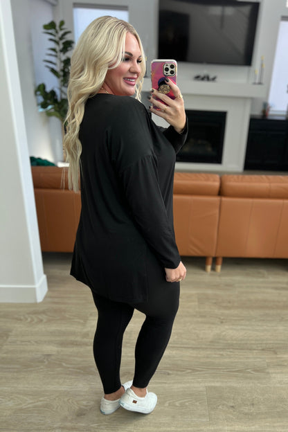 Hazel Blues® |  Buttery Soft V-Neck Long Sleeve Loungewear Set in Black