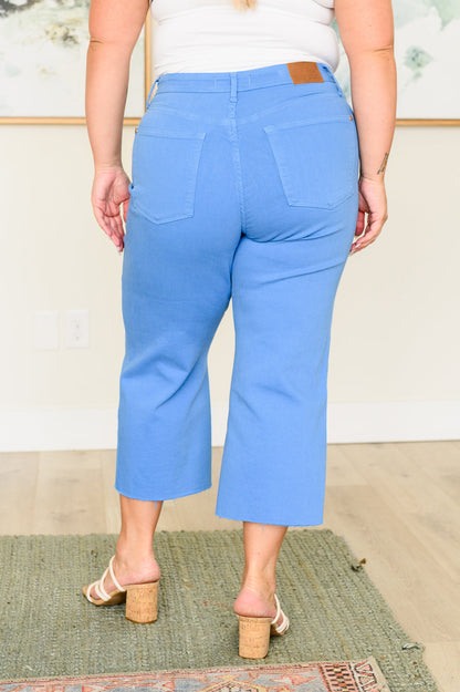 Hazel Blues® |  Lisa High Rise Control Top Wide Leg Crop Jeans in Sky Blue