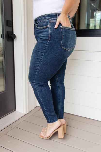 Hazel Blues® |  Lydia Mid Rise Vintage Raw Hem Skinny Jeans