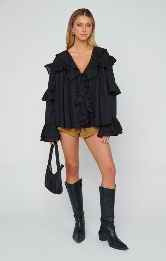 Joss Ruffle Top ~ Black Voile