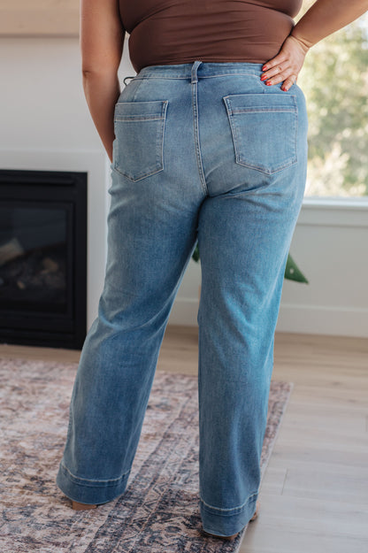 Hazel Blues® |  Mindy Mid Rise Wide Leg Jeans