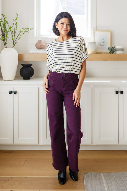 Hazel Blues® |  Petunia High Rise Wide Leg Jeans in Plum