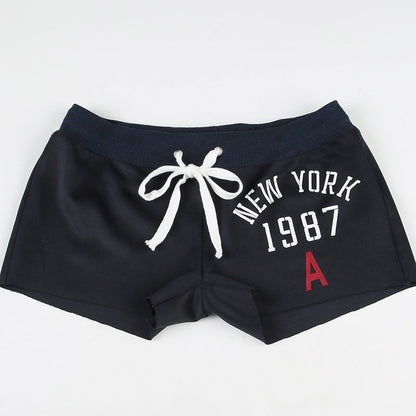 Sporty Casual Number Print Color Block Shorts