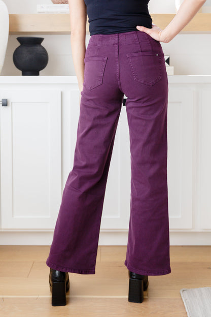 Hazel Blues® |  Petunia High Rise Wide Leg Jeans in Plum