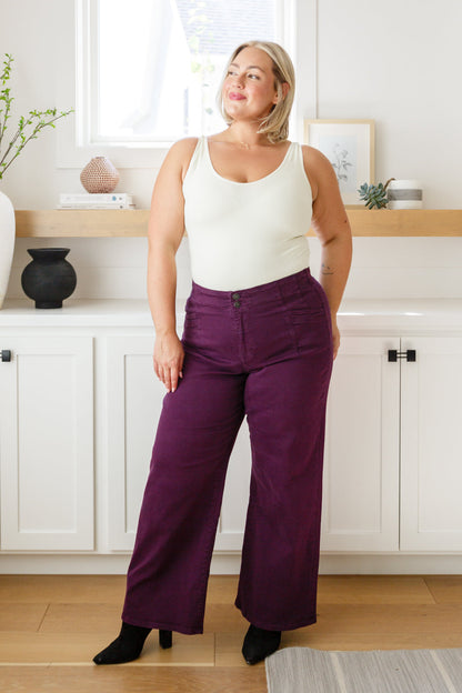 Hazel Blues® |  Petunia High Rise Wide Leg Jeans in Plum
