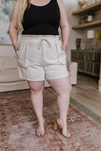 Hazel Blues® |  Sitting, Waiting, Wishing Linen Blend Shorts in Oatmeal