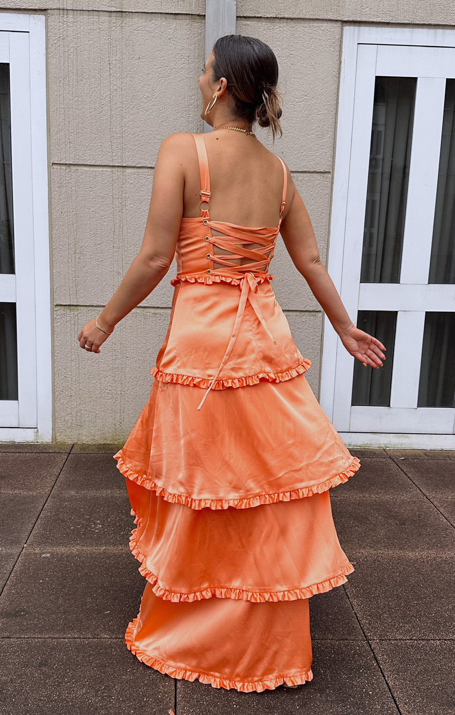 Lady Corset Dress ~ Cantaloupe Luxe Satin
