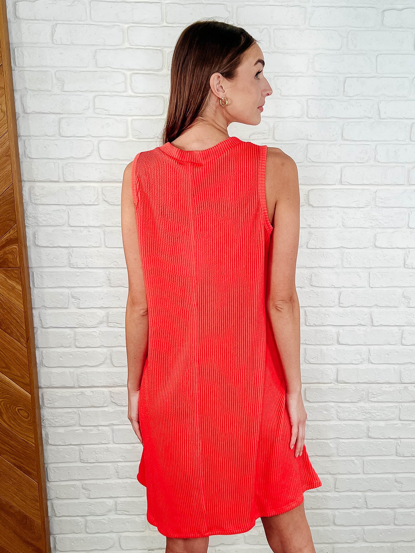 Hazel Blues® |  The Power I Hold V-Neck Ribbed Knit Dress in Summer Coral