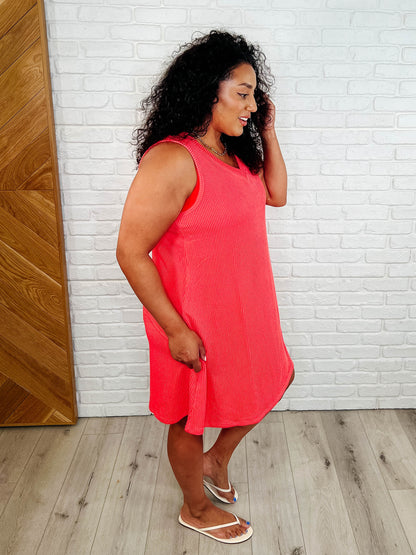 Hazel Blues® |  The Power I Hold V-Neck Ribbed Knit Dress in Summer Coral