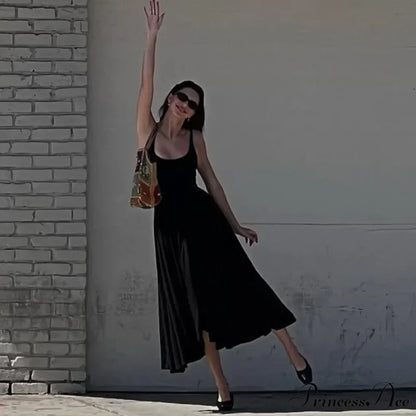 A Line Sleeveless O Neck Summer Casual Party Beach Club Midi Dress
