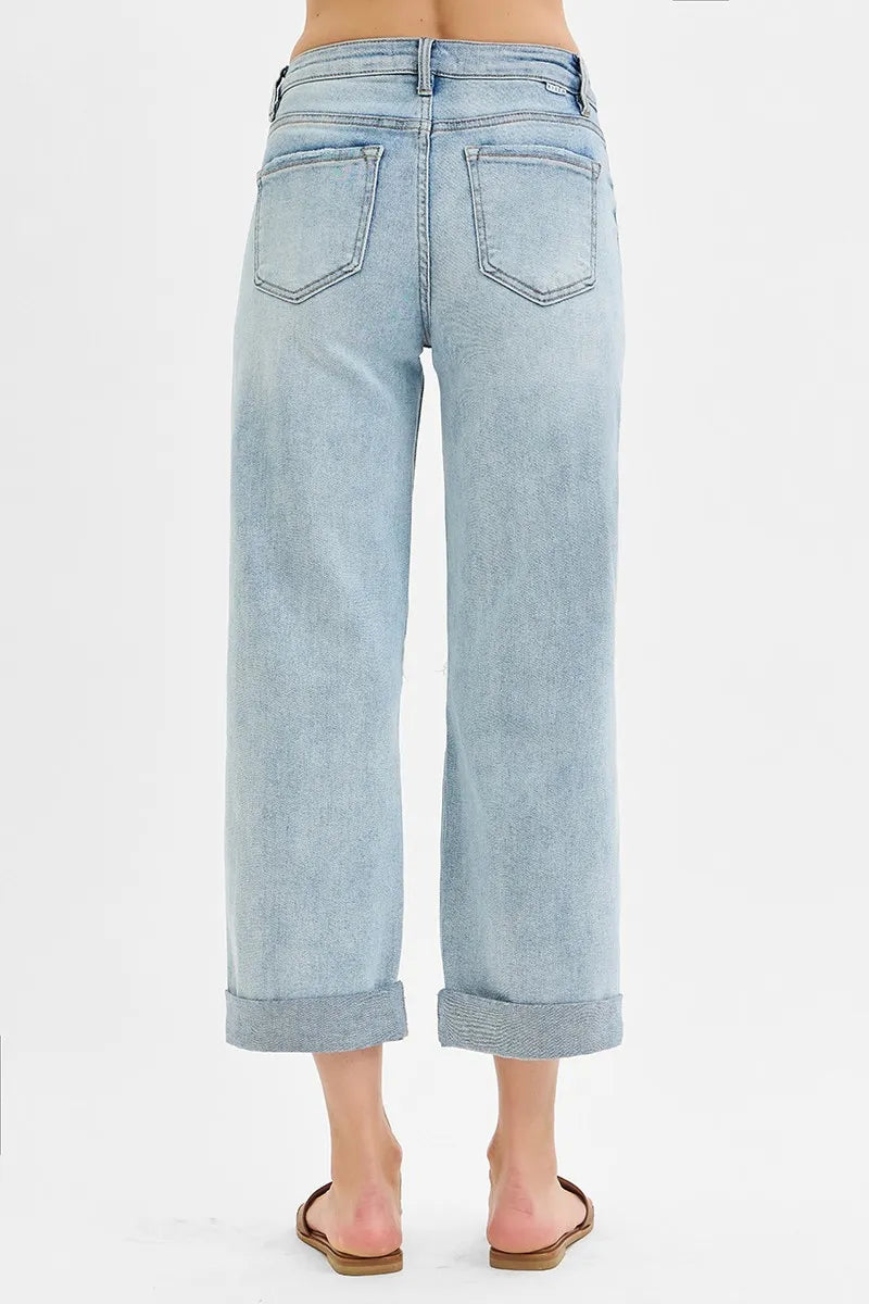 Hazel Blues® | RISEN Mid Rise Fit Boyfriend Jeans with Cuff