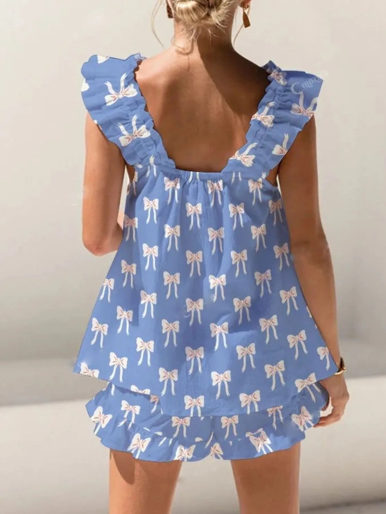 Hazel Blues® |  Ruffled Striped Tank and Shorts Set