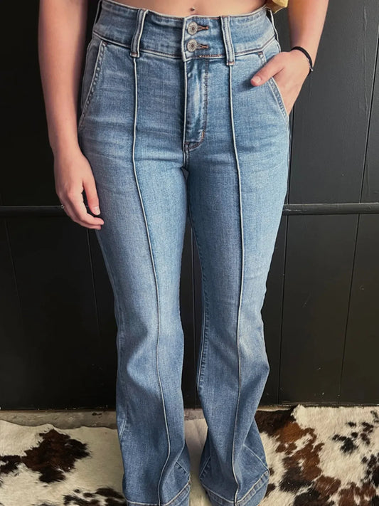 Hazel Blues® |  High-Waisted Flare Jeans with Seam Detail