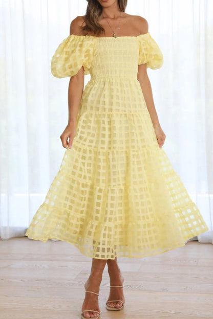 Hazel Blues® |  Off Shoulder Short Puff Sleeve Midi Dress